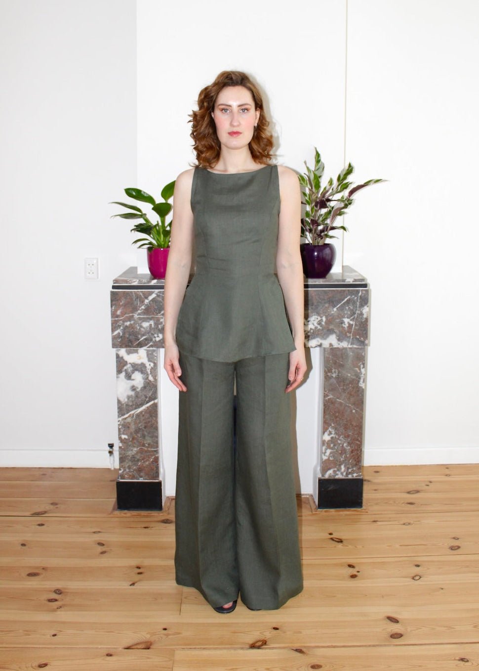 Amelia trousers agave green linen - Luci's Lemons