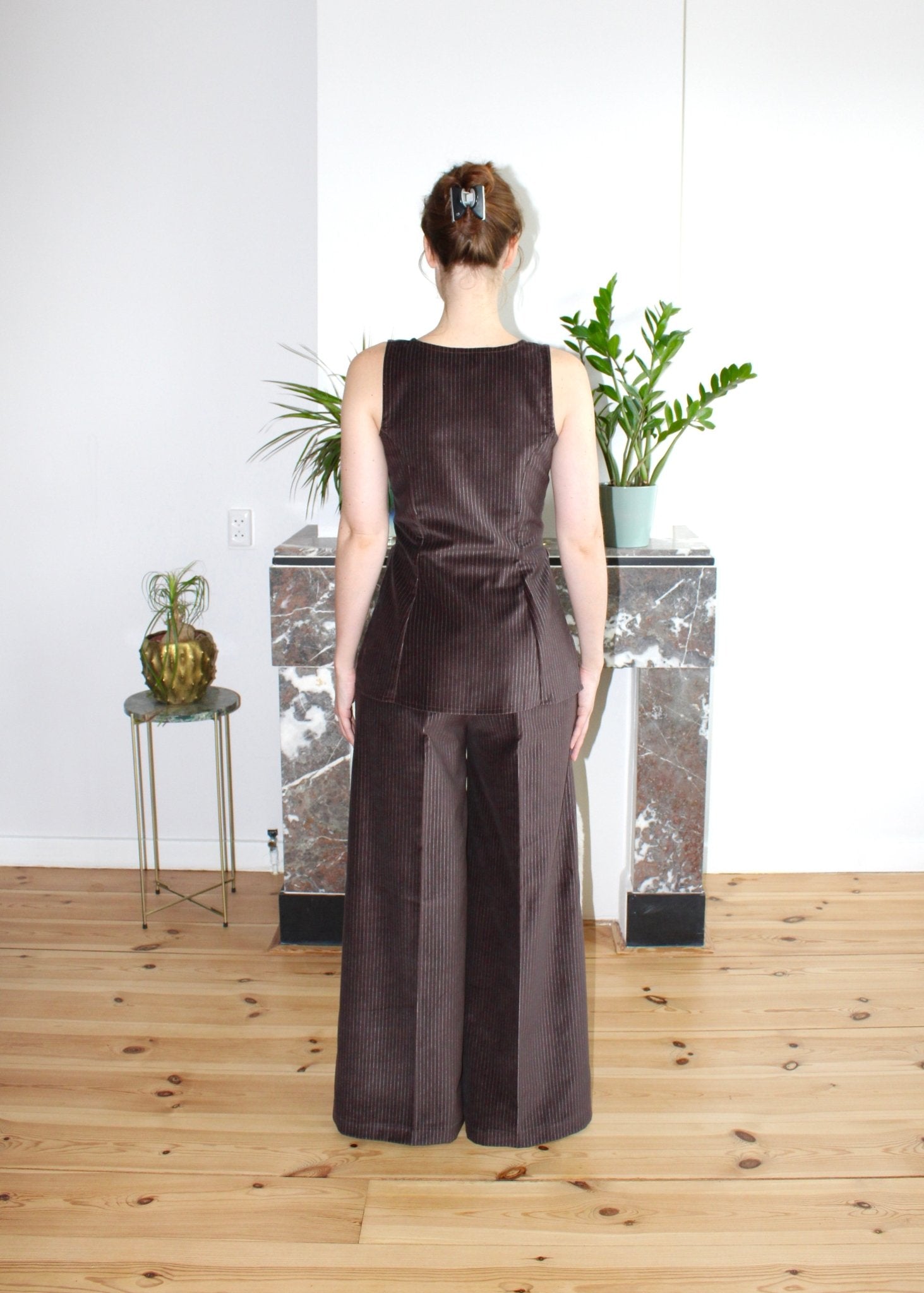 Amelia trousers brown stripe velvet - Luci's Lemons