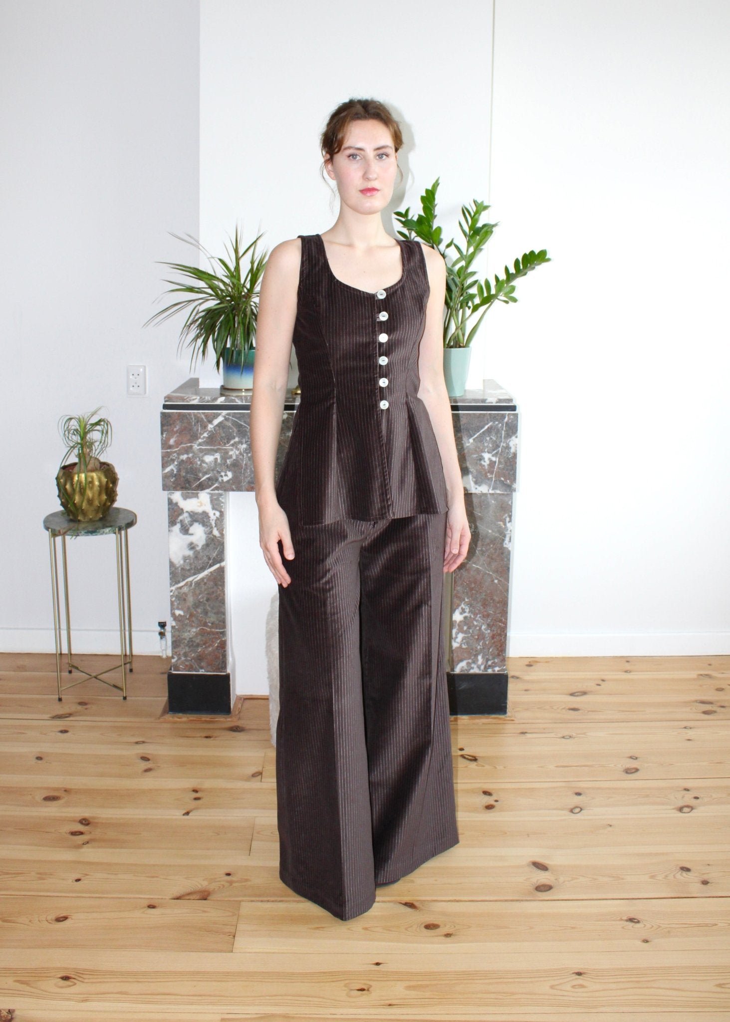 Amelia trousers brown stripe velvet - Luci's Lemons