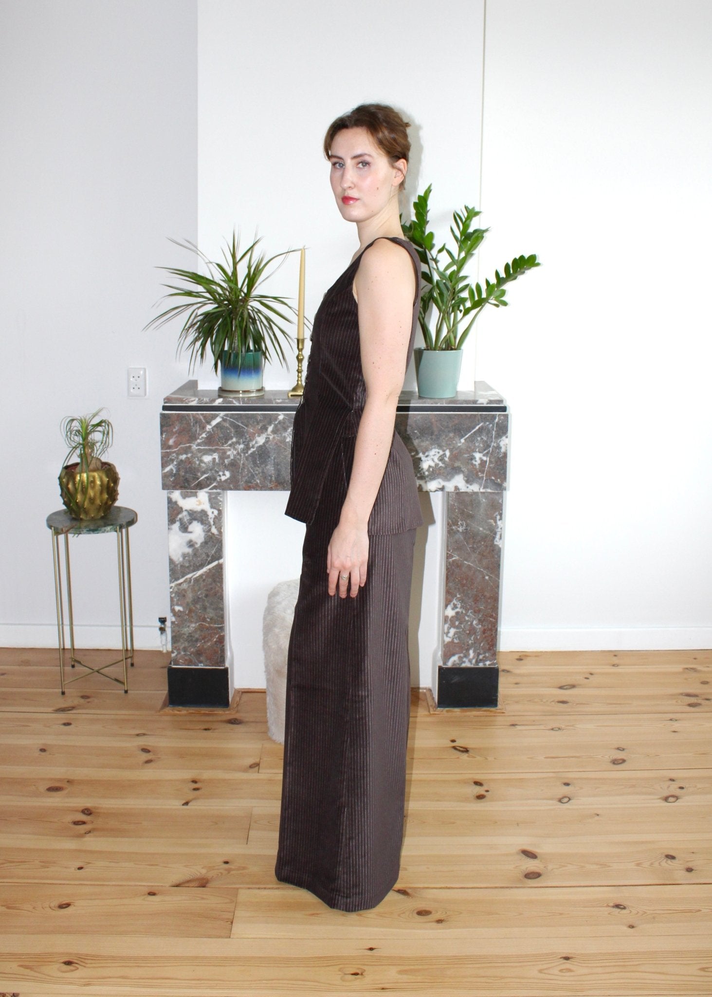 Amelia trousers brown stripe velvet - Luci's Lemons