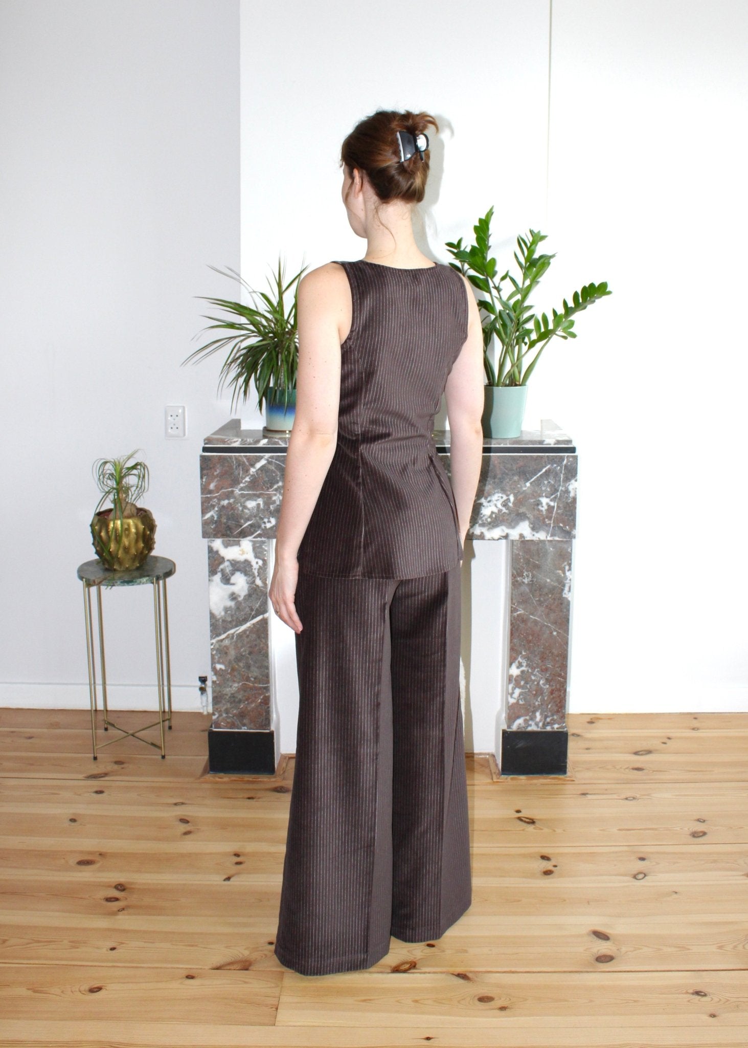 Amelia trousers brown stripe velvet - Luci's Lemons