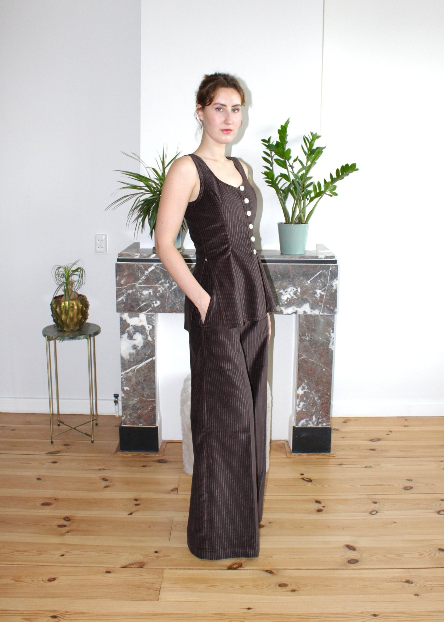 Amelia trousers brown stripe velvet - Luci's Lemons