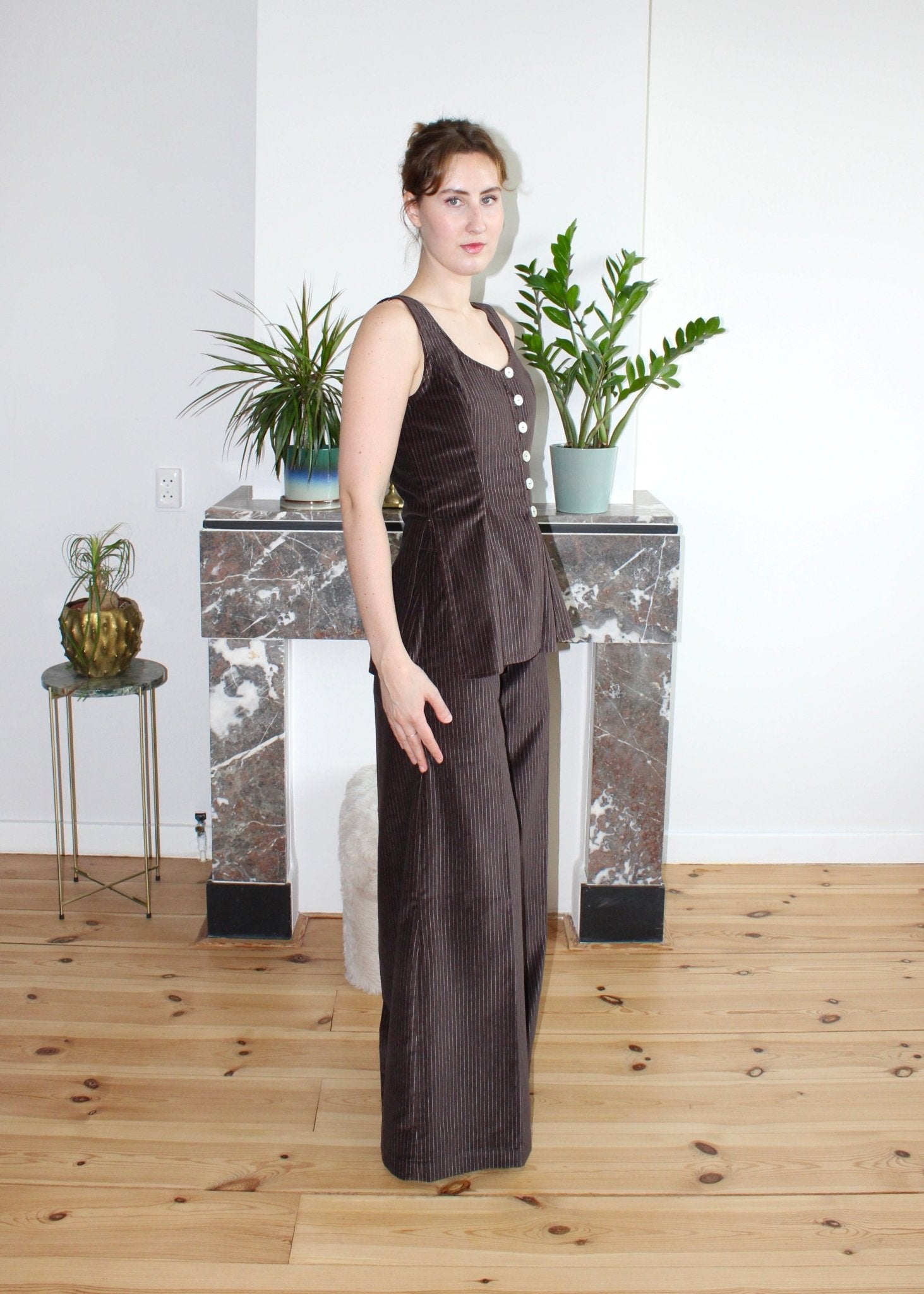 Amelia trousers brown stripe velvet - Luci's Lemons
