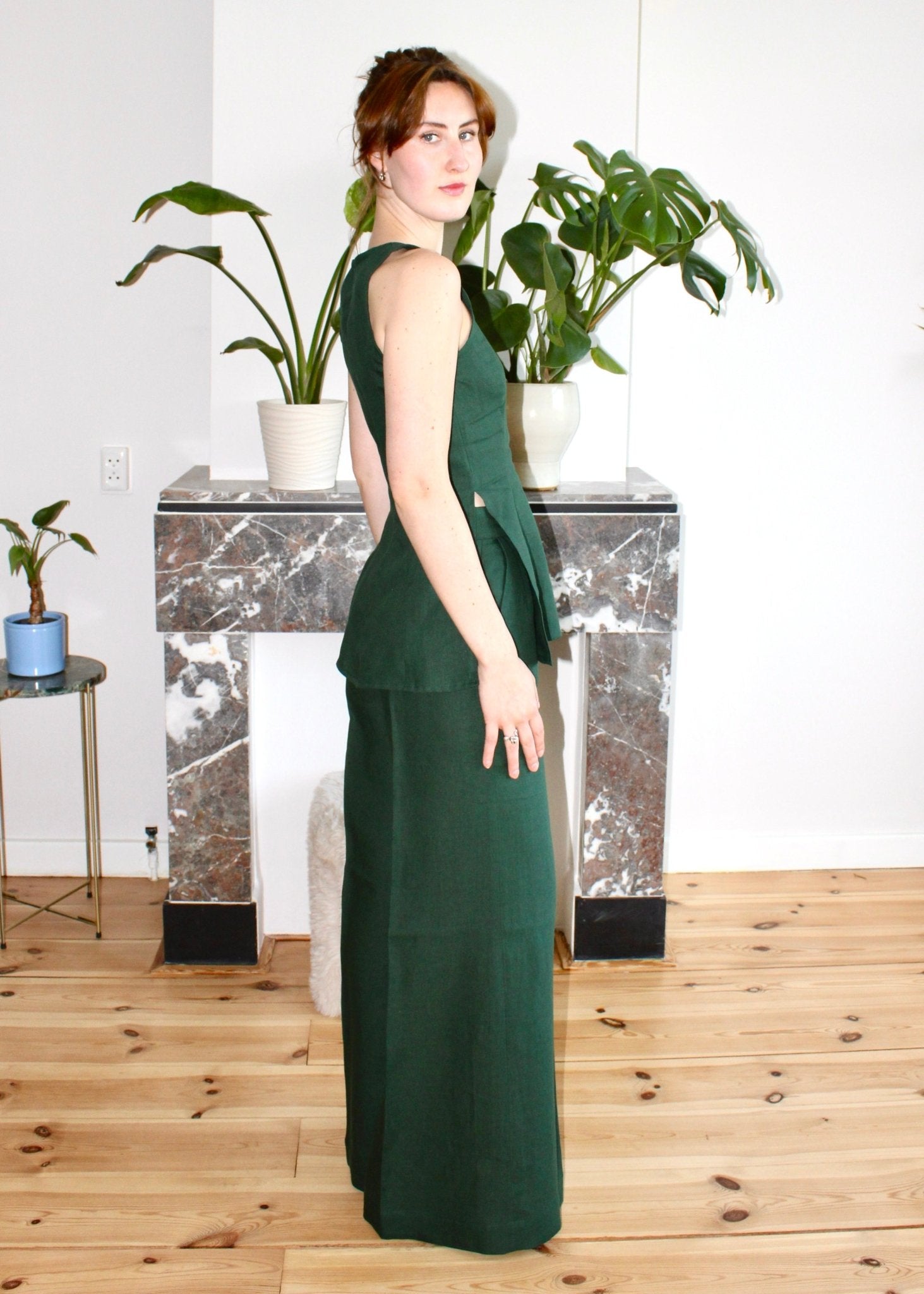 Amelia trousers forest green linen - Luci's Lemons
