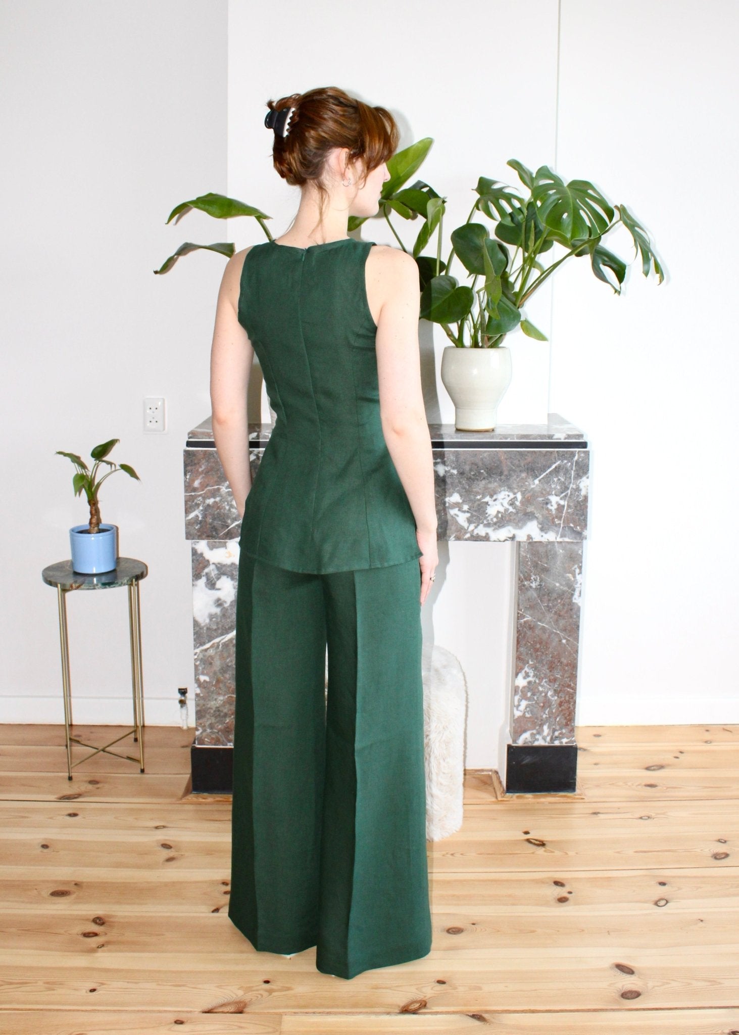 Amelia trousers forest green linen - Luci's Lemons