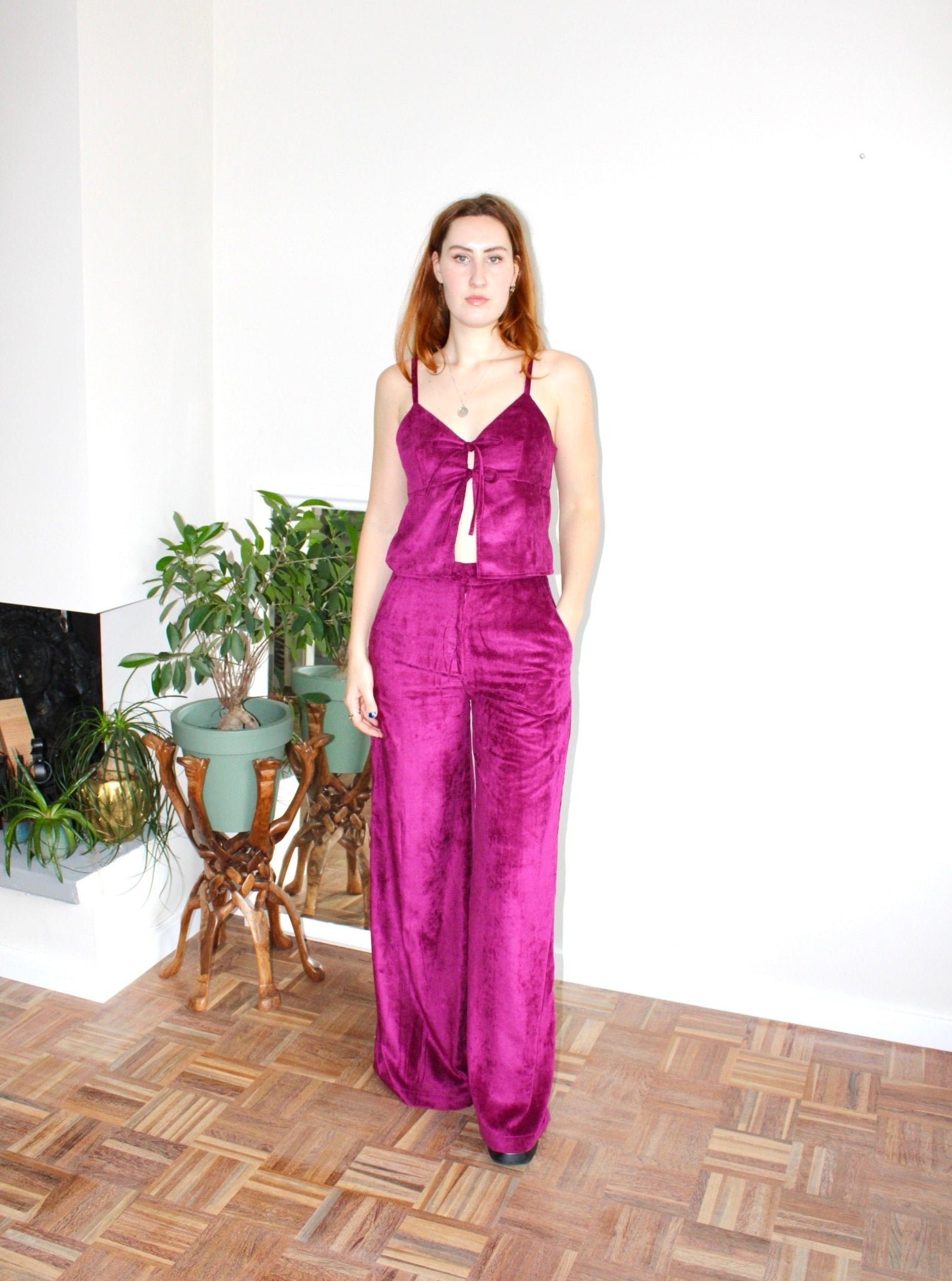 Amelia trousers magenta corduroy - Luci's Lemons
