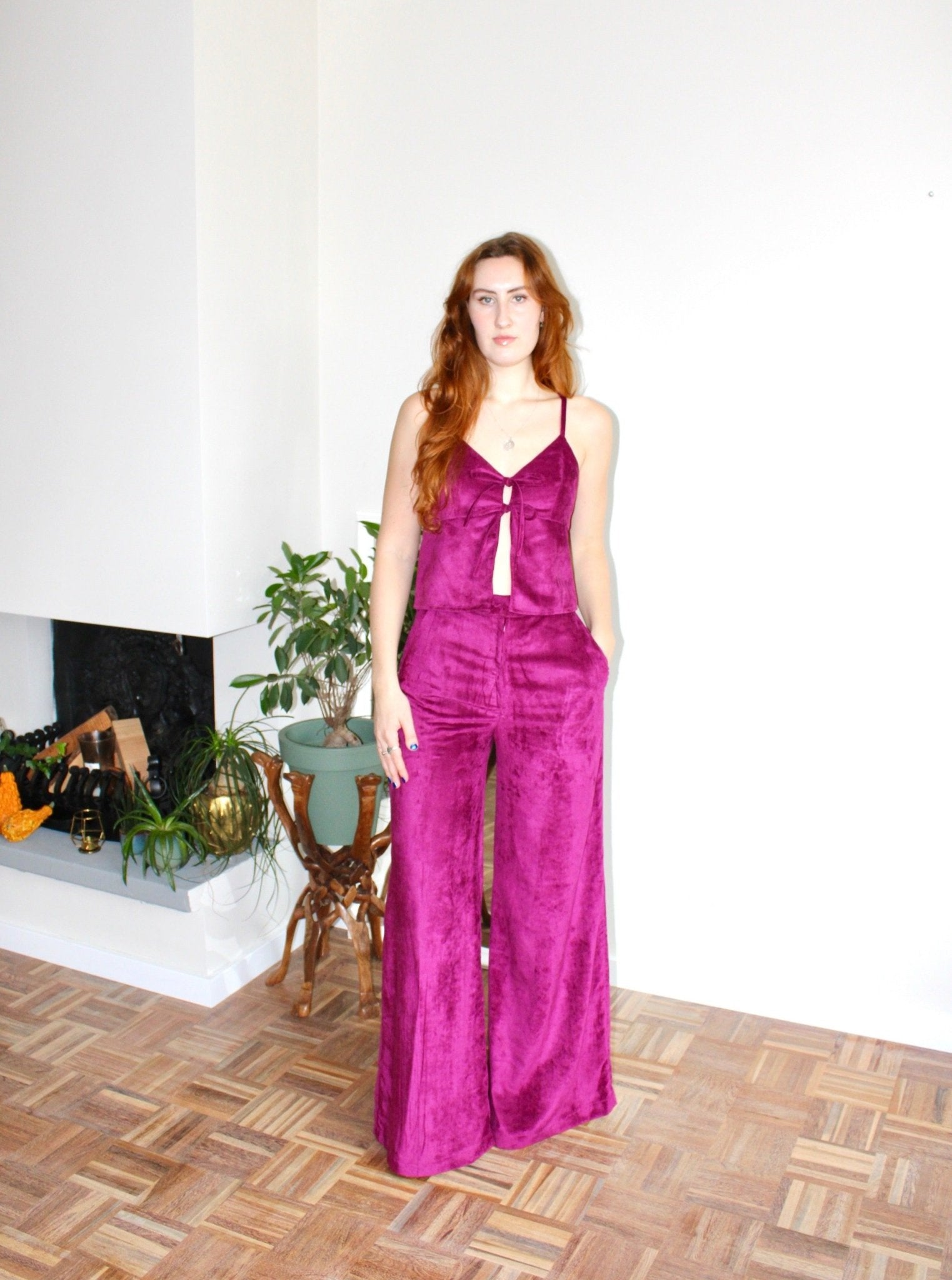 Amelia trousers magenta corduroy - Luci's Lemons