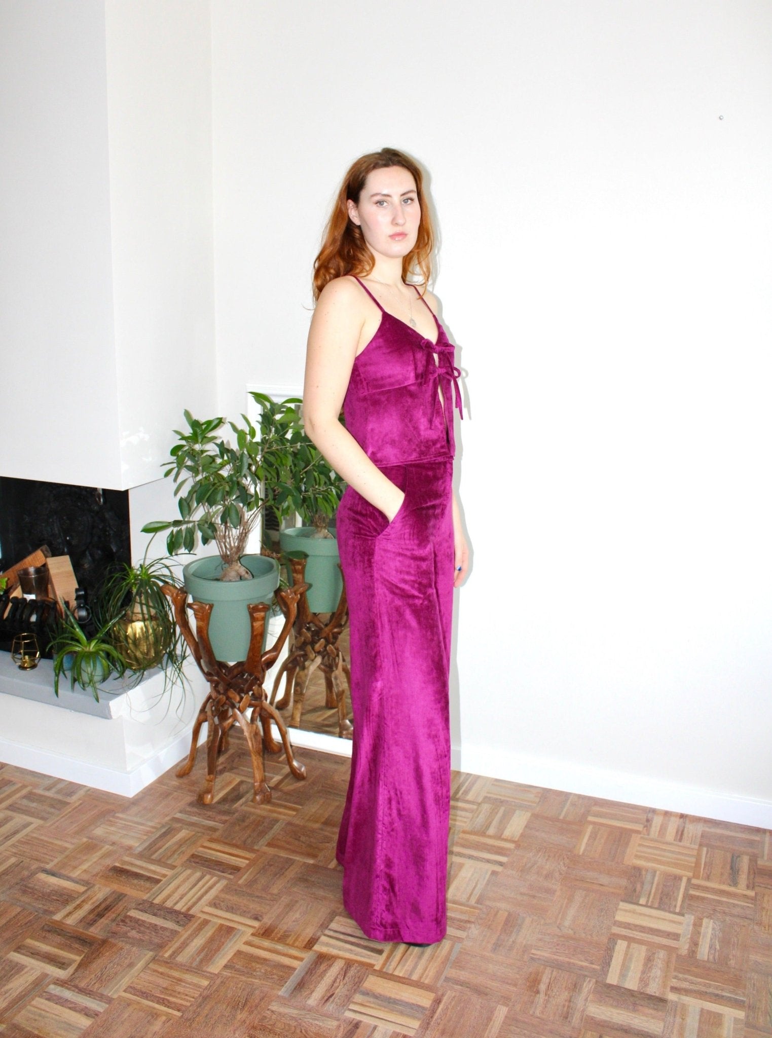Amelia trousers magenta corduroy - Luci's Lemons