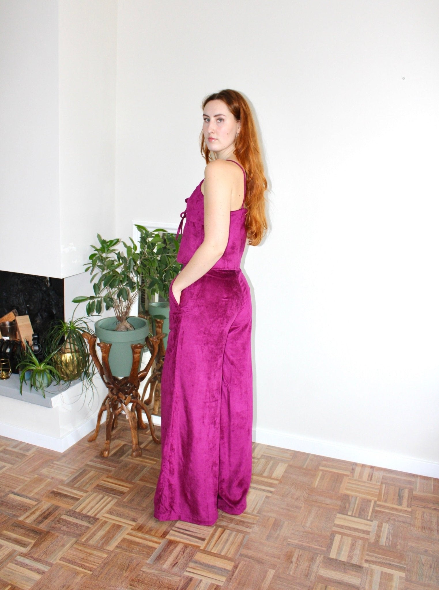 Amelia trousers magenta corduroy - Luci's Lemons