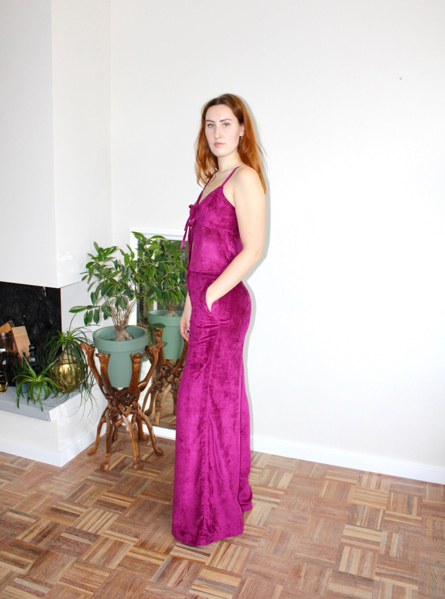 Amelia trousers magenta corduroy - Luci's Lemons