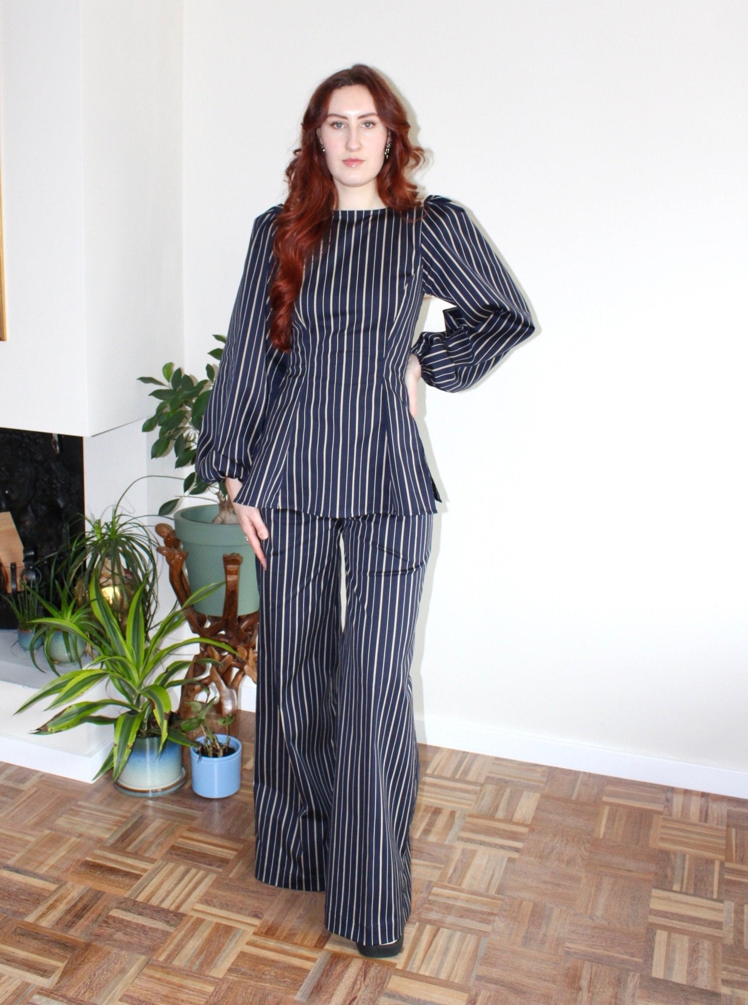 Amelia trousers navy stripe - Luci's Lemons
