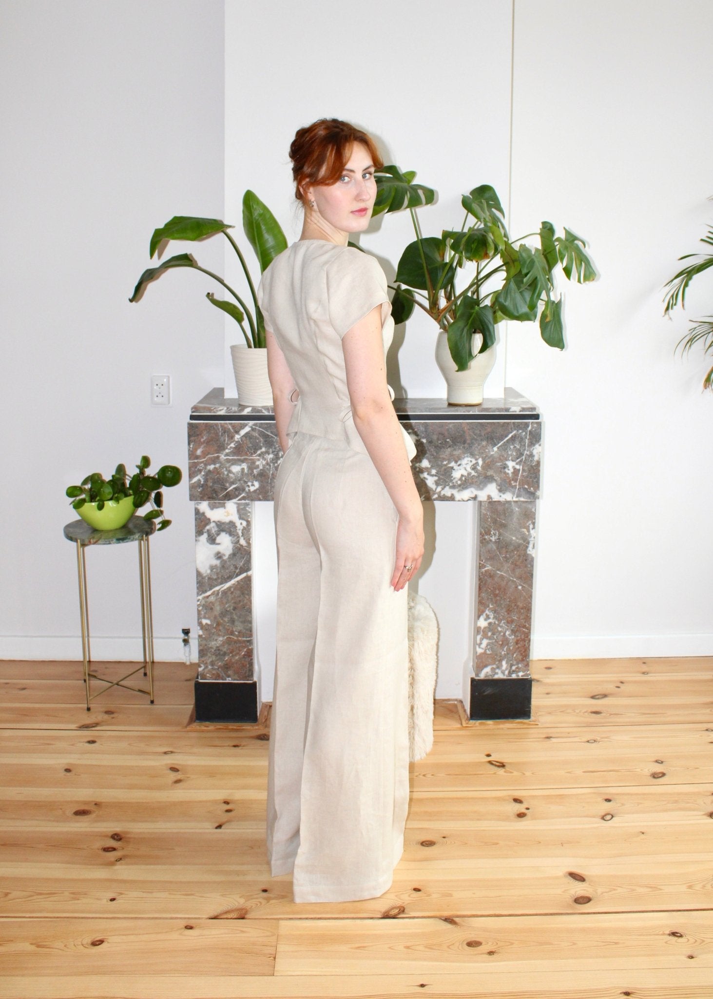 Amelia trousers oatmeal linen - Luci's Lemons