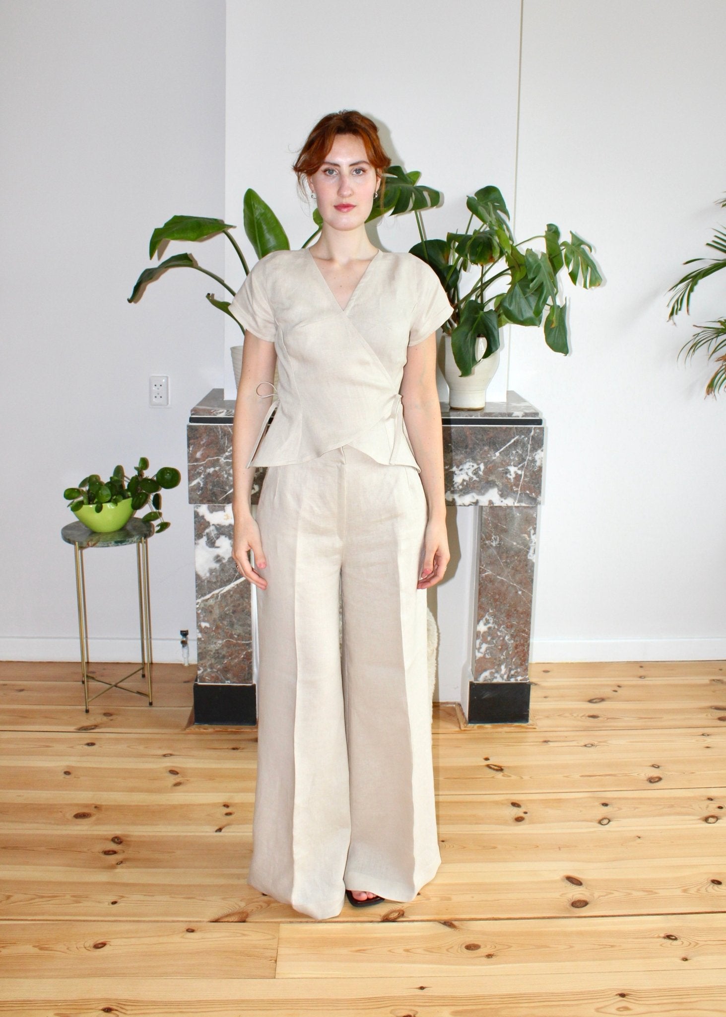 Amelia trousers oatmeal linen - Luci's Lemons