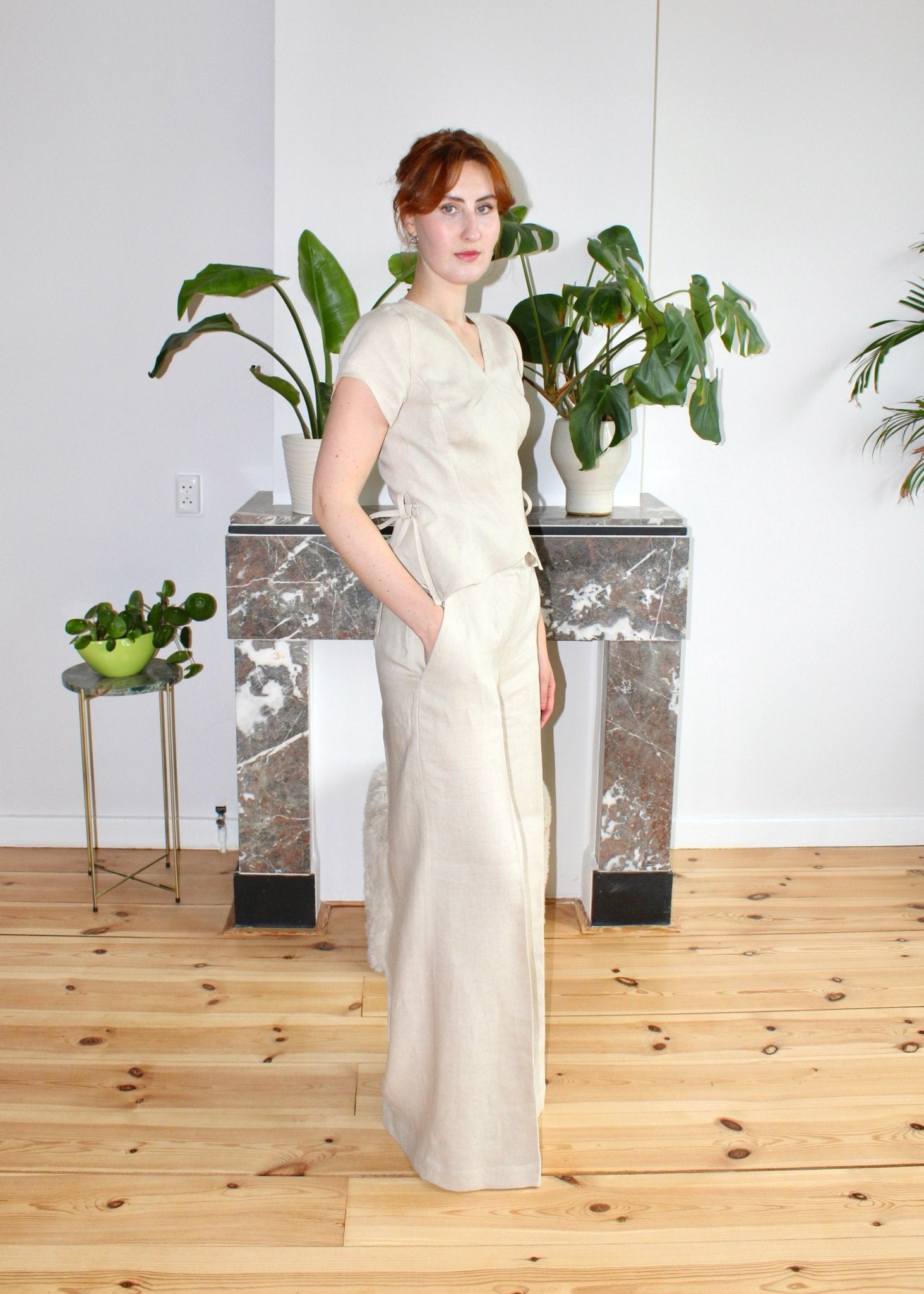 Amelia trousers oatmeal linen - Luci's Lemons