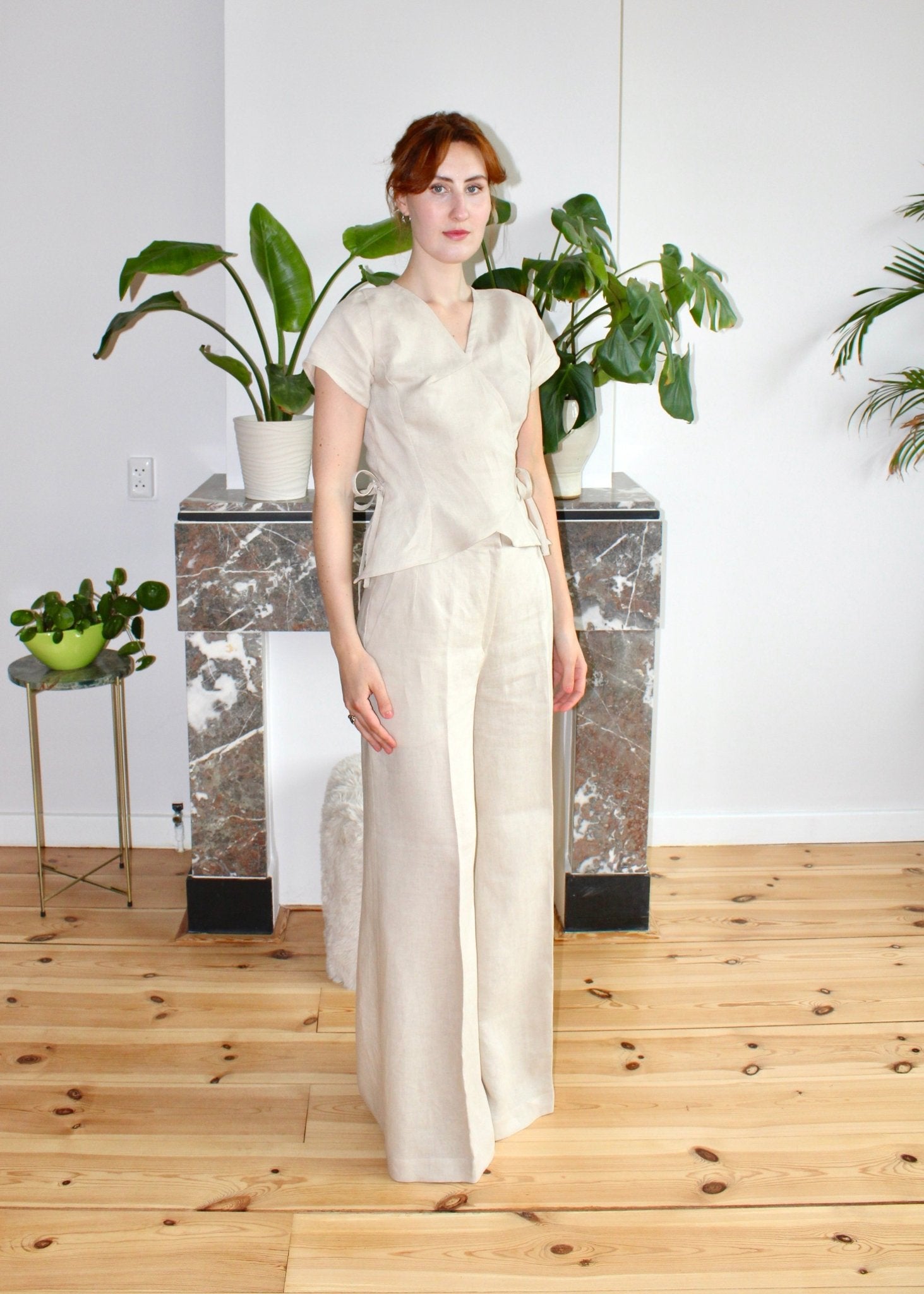Amelia trousers oatmeal linen - Luci's Lemons