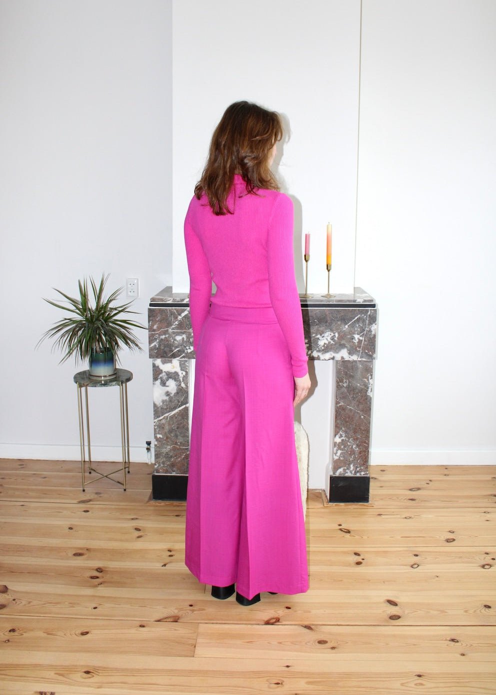 Amelia trousers pink wool mid rise - Luci's Lemons