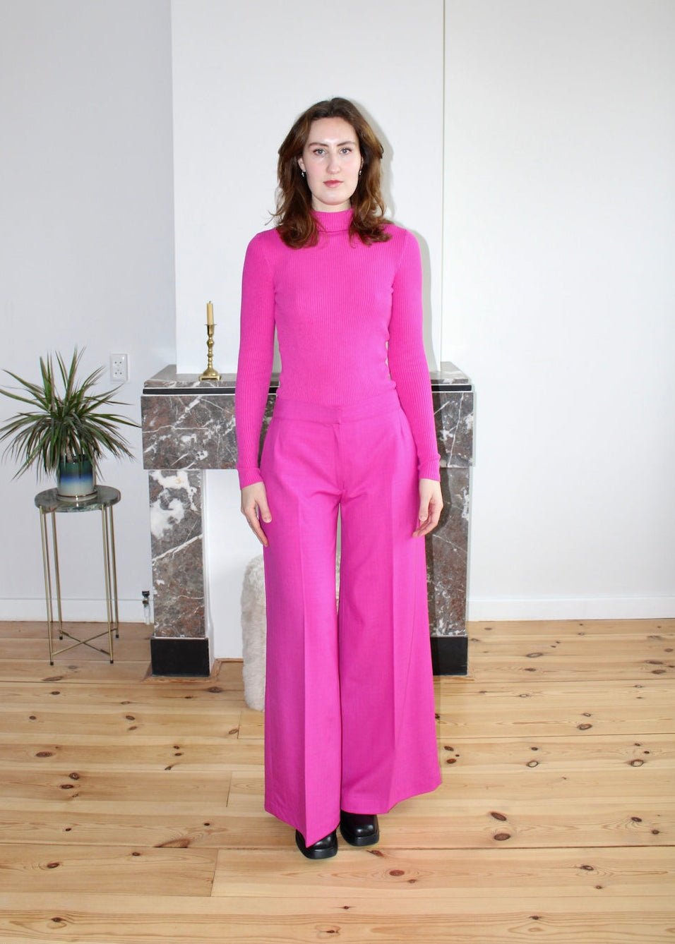 Amelia trousers pink wool mid rise - Luci's Lemons