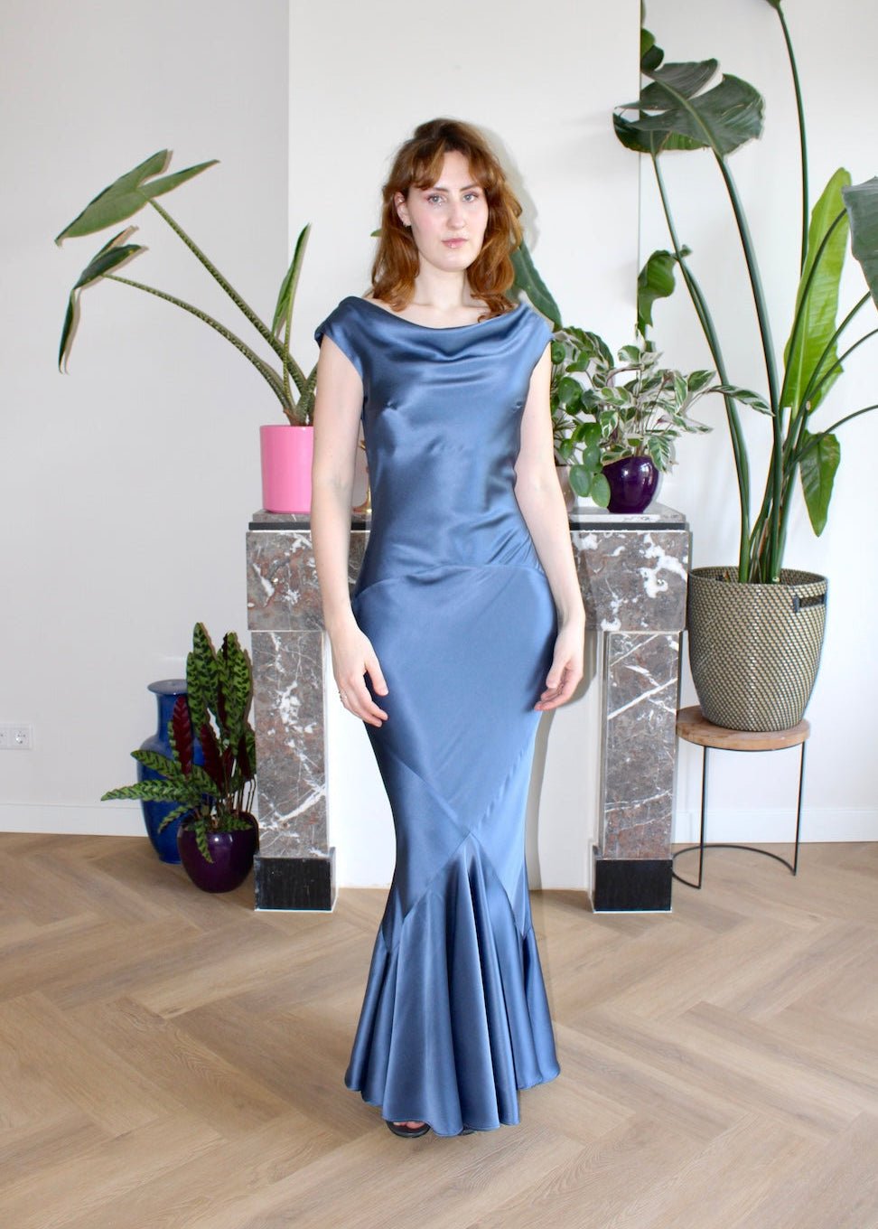 Anastacia maxi dress dusty blue silk - Luci's Lemons
