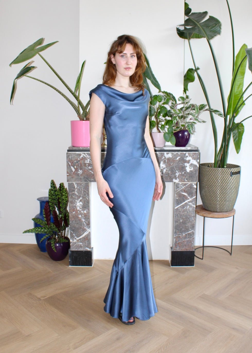 Anastacia maxi dress dusty blue silk - Luci's Lemons