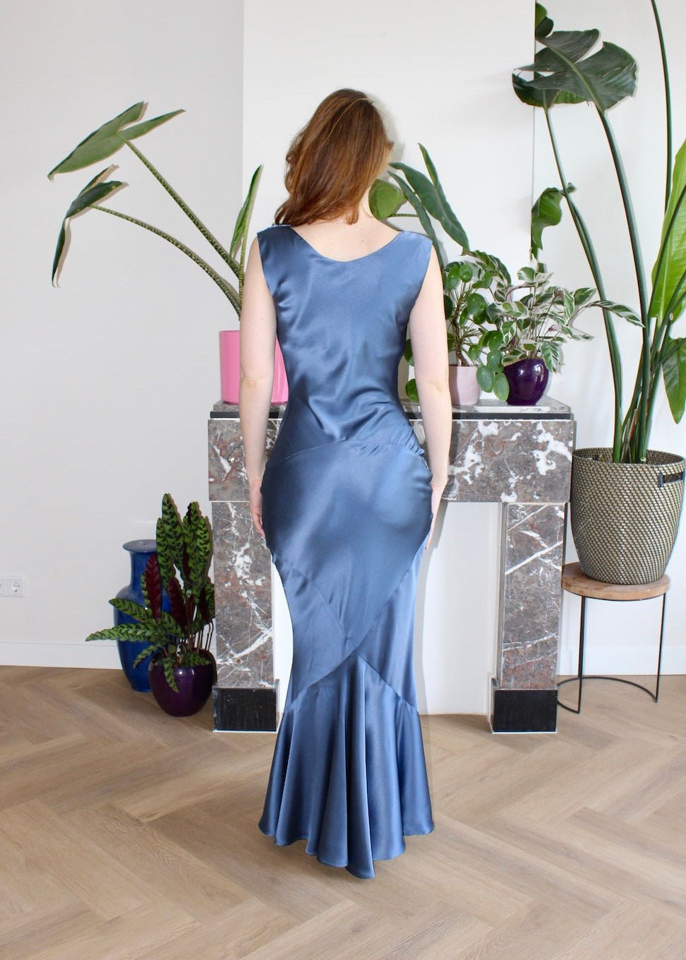 Anastacia maxi dress dusty blue silk - Luci's Lemons
