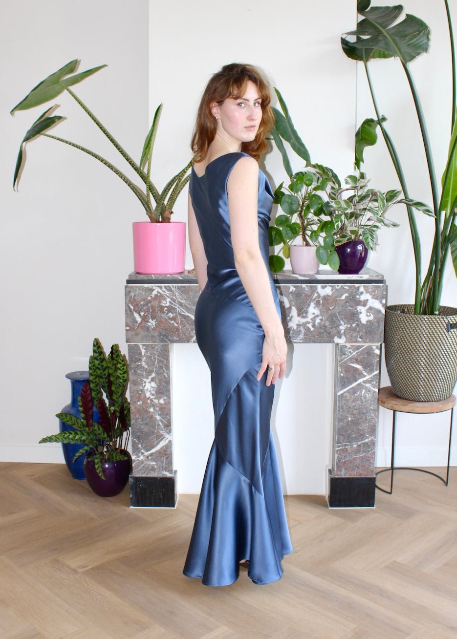 Anastacia maxi dress dusty blue silk - Luci's Lemons