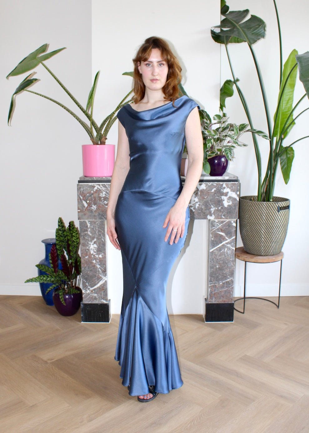 Anastacia maxi dress dusty blue silk - Luci's Lemons