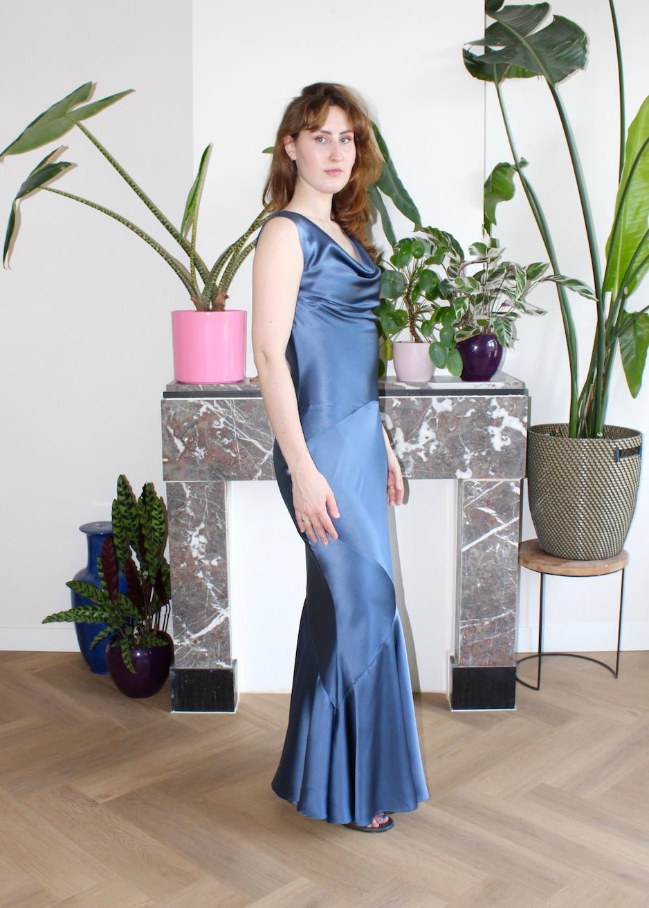 Anastacia maxi dress dusty blue silk - Luci's Lemons