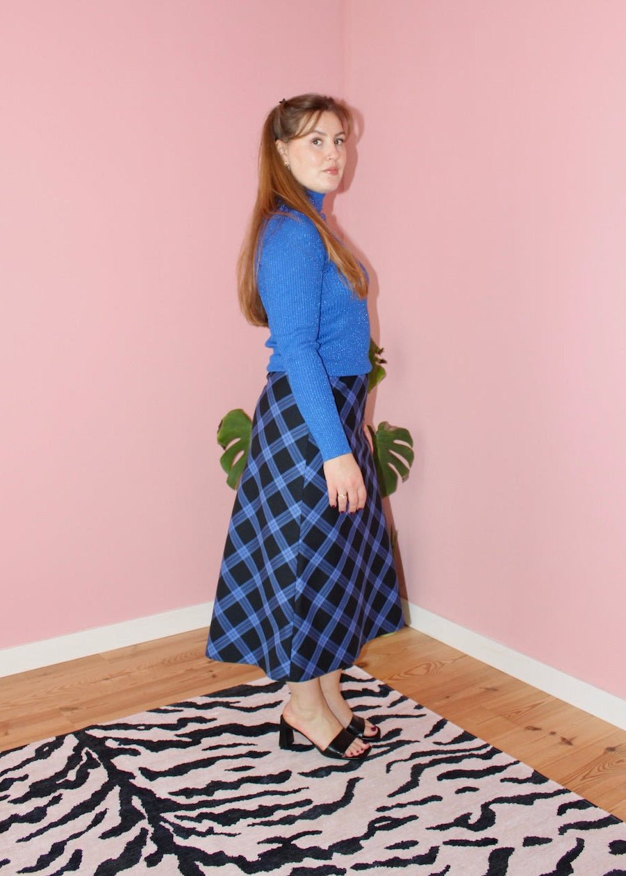 Bias skirt - Black and blue plaid cotton - Luci's Lemons
