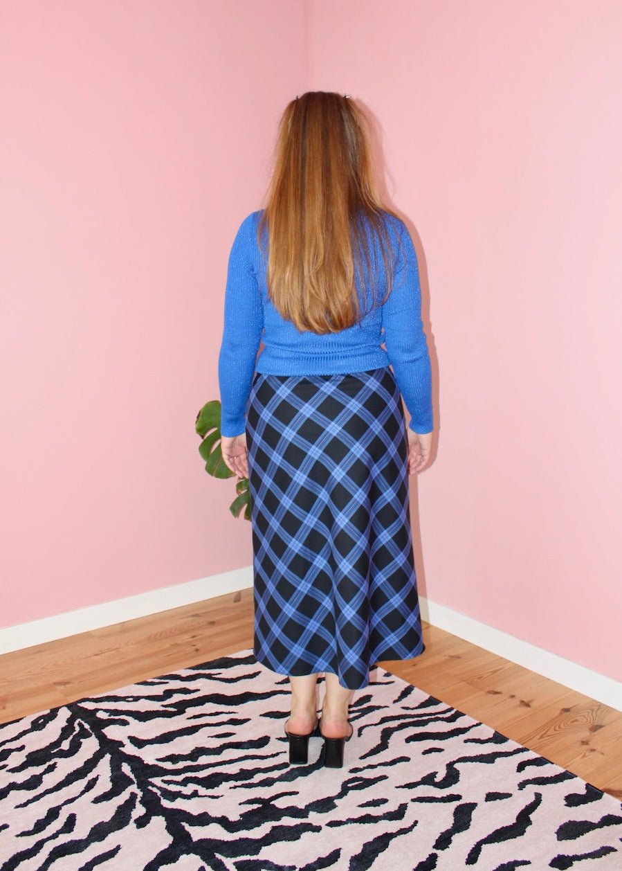 Bias skirt - Black and blue plaid cotton - Luci's Lemons