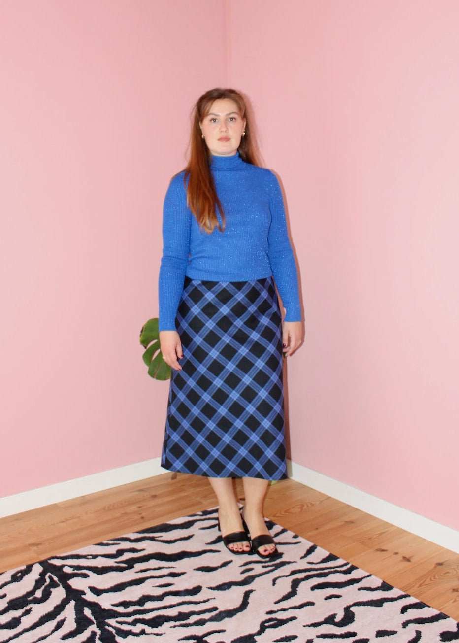 Bias skirt - Black and blue plaid cotton - Luci's Lemons