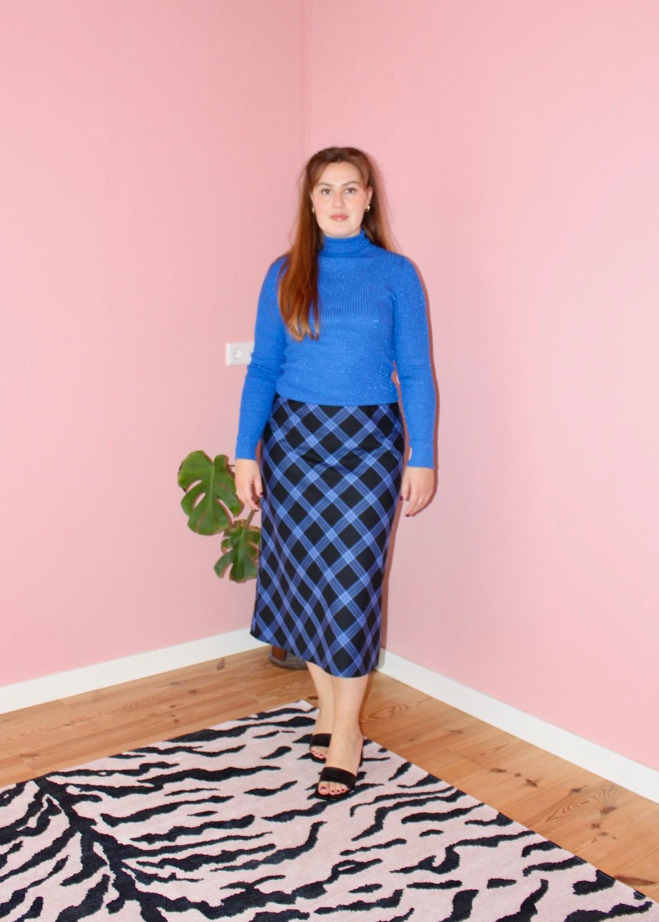 Bias skirt - Black and blue plaid cotton - Luci's Lemons