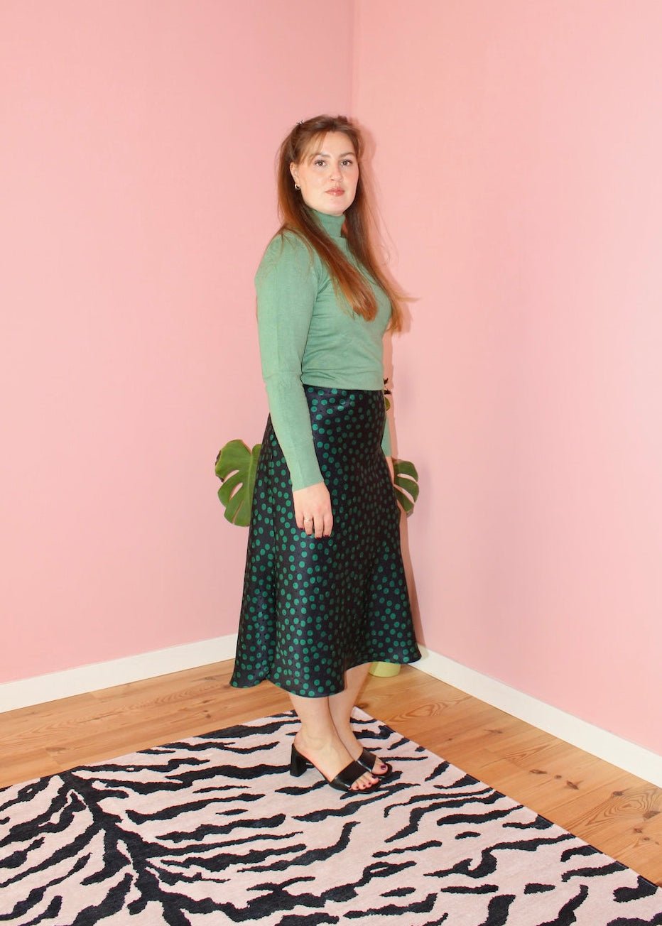 Bias skirt - black and green polka dot silk - Luci's Lemons