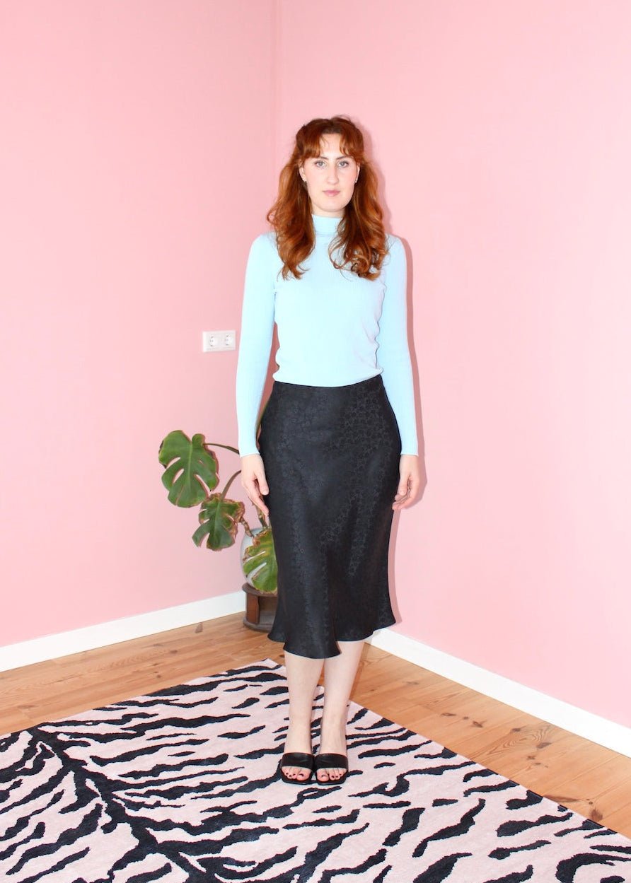 Bias skirt - Black floral silk - Luci's Lemons