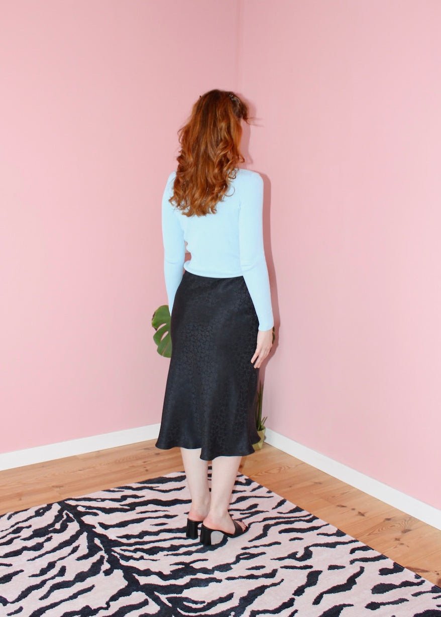 Bias skirt - Black floral silk - Luci's Lemons