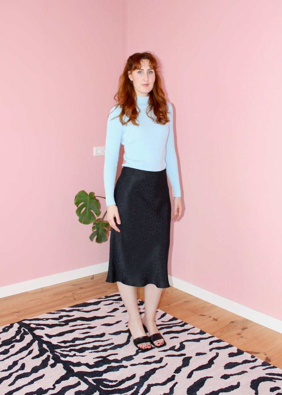 Bias skirt - Black floral silk - Luci's Lemons