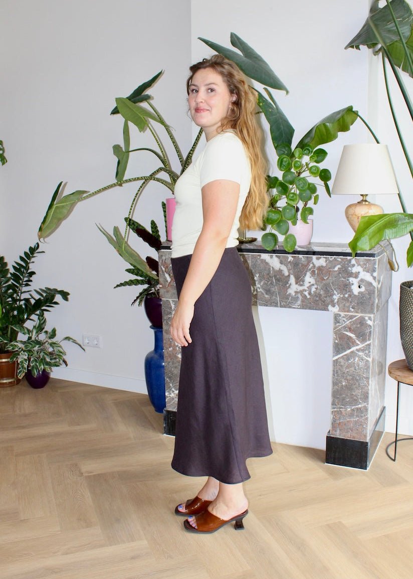 Bias skirt - Espresso brown linen - XL - Luci's Lemons