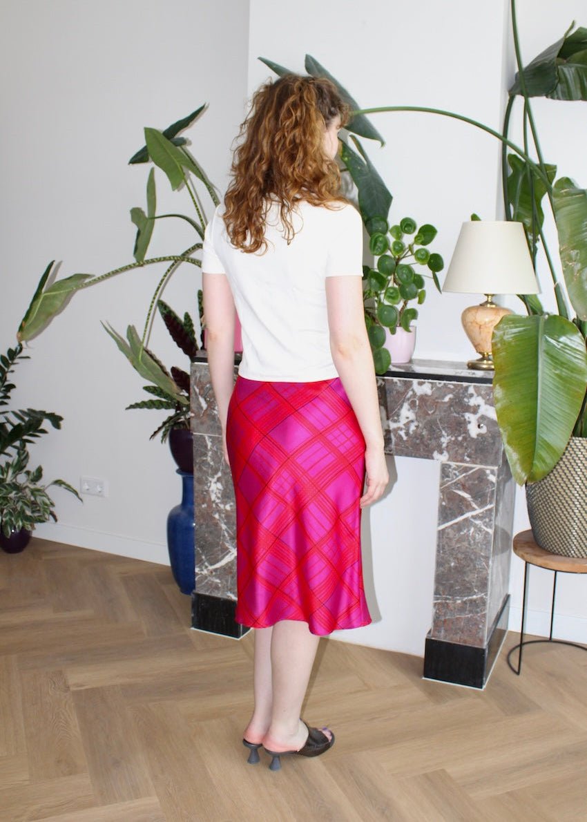 Bias skirt - Fuchsia plaid silk - XXS - Luci's Lemons