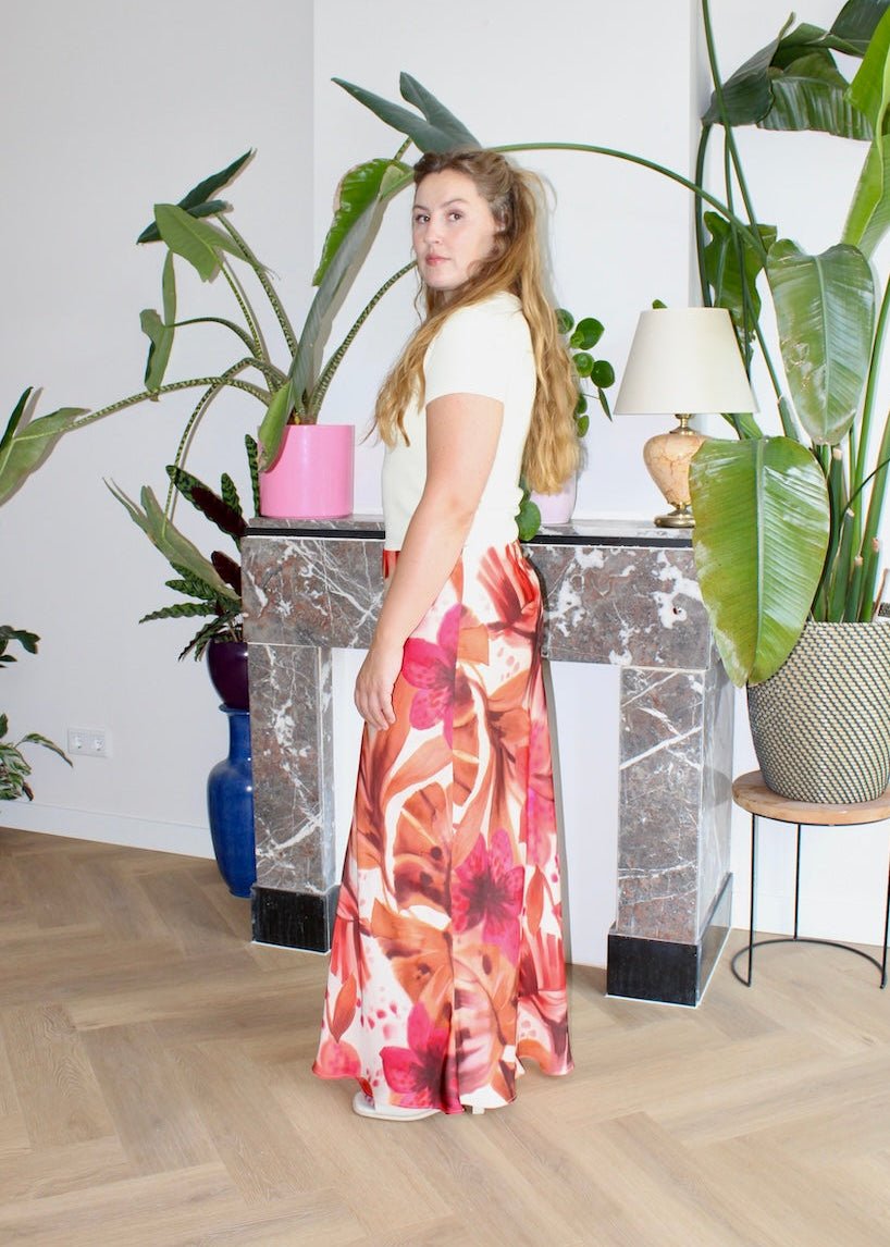 Bias skirt - Orange floral - XL - Luci's Lemons