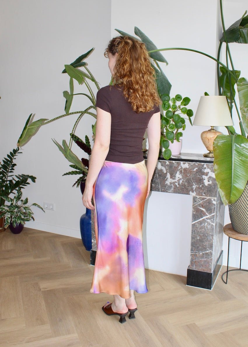 Bias skirt - Orange purple print - M - Luci's Lemons