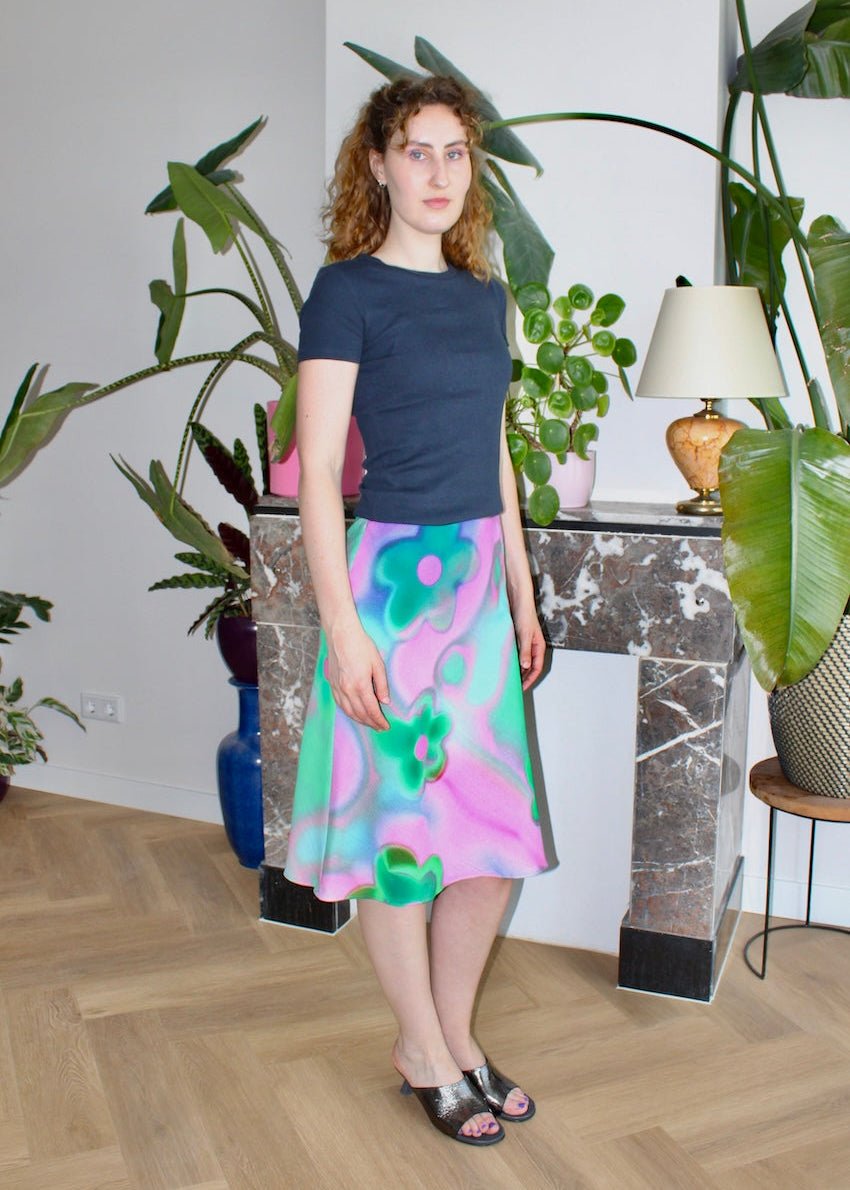 Bias skirt - Pink Green floral - S, M - Luci's Lemons