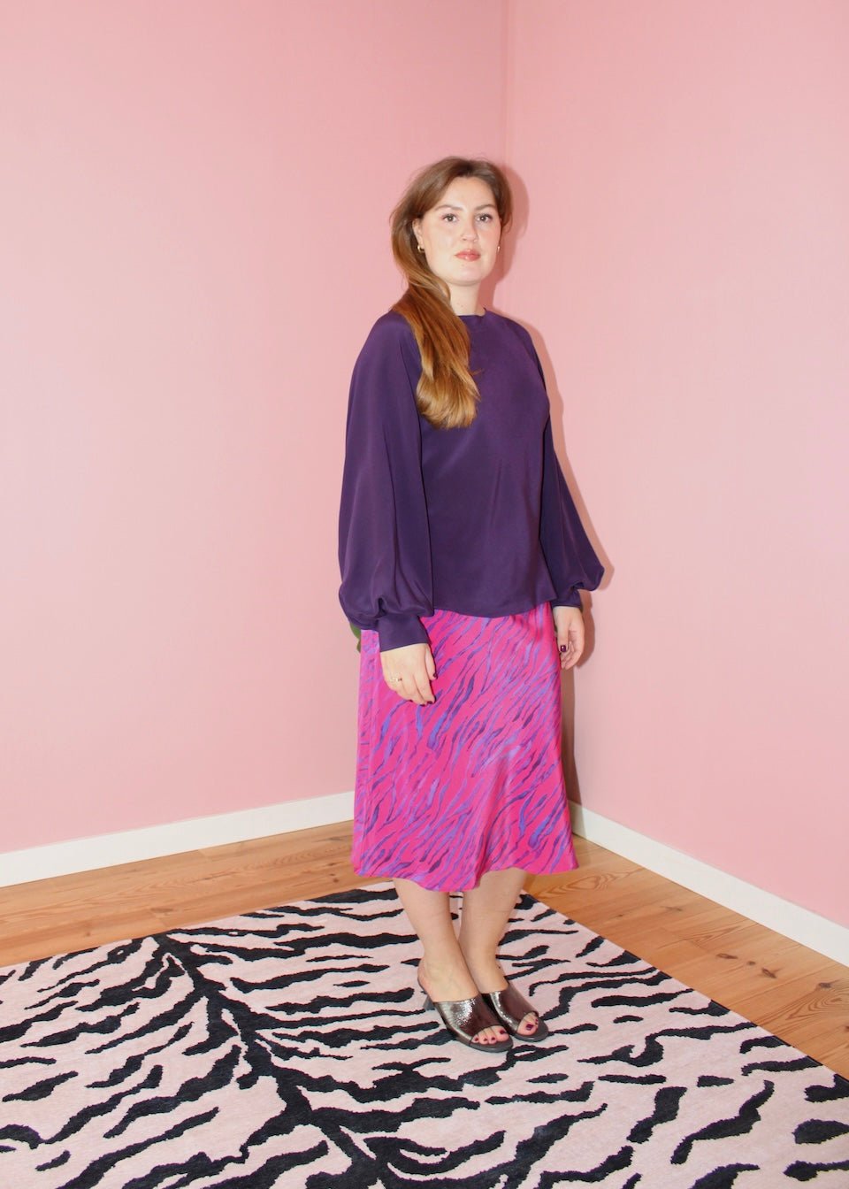 Bias skirt - Pink zebra silk - Luci's Lemons