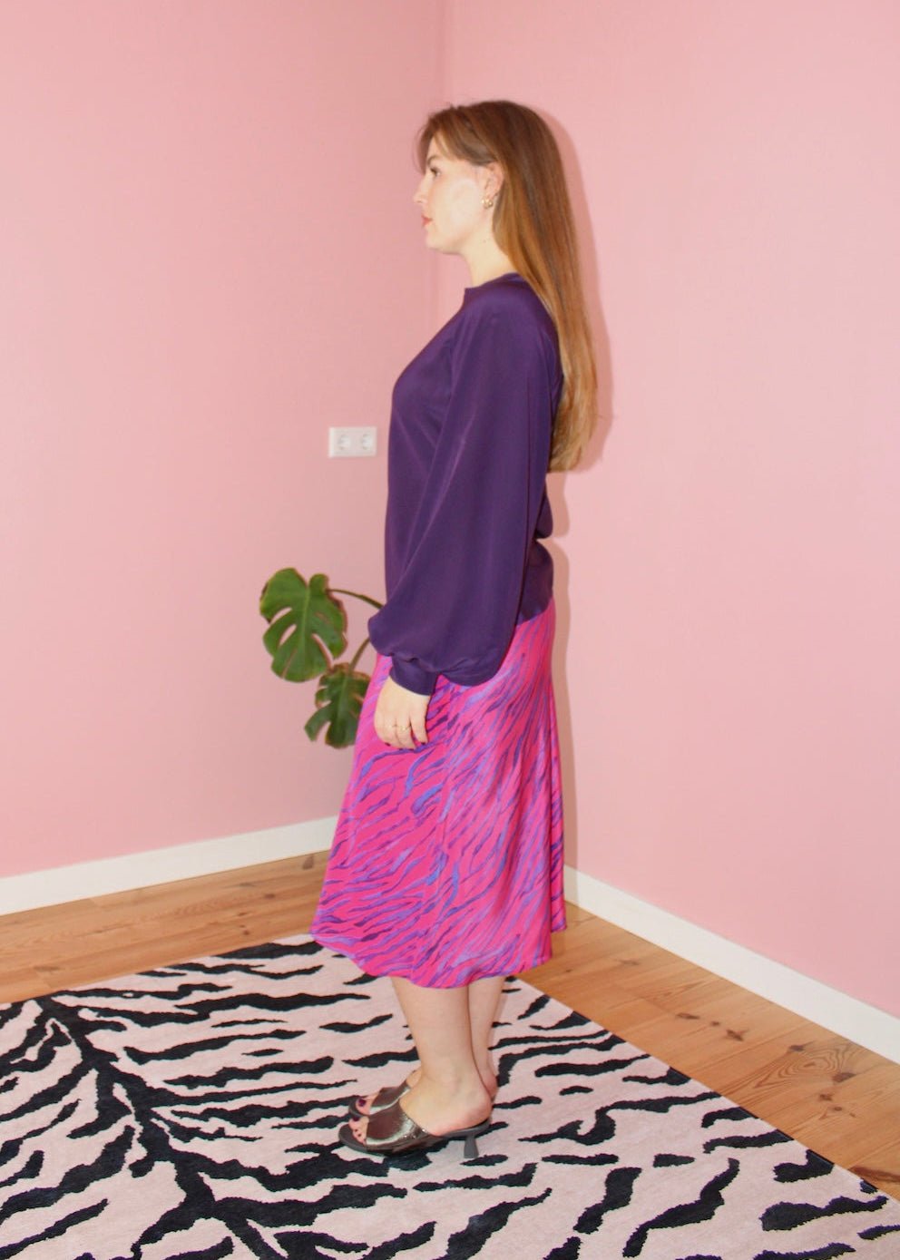 Bias skirt - Pink zebra silk - Luci's Lemons