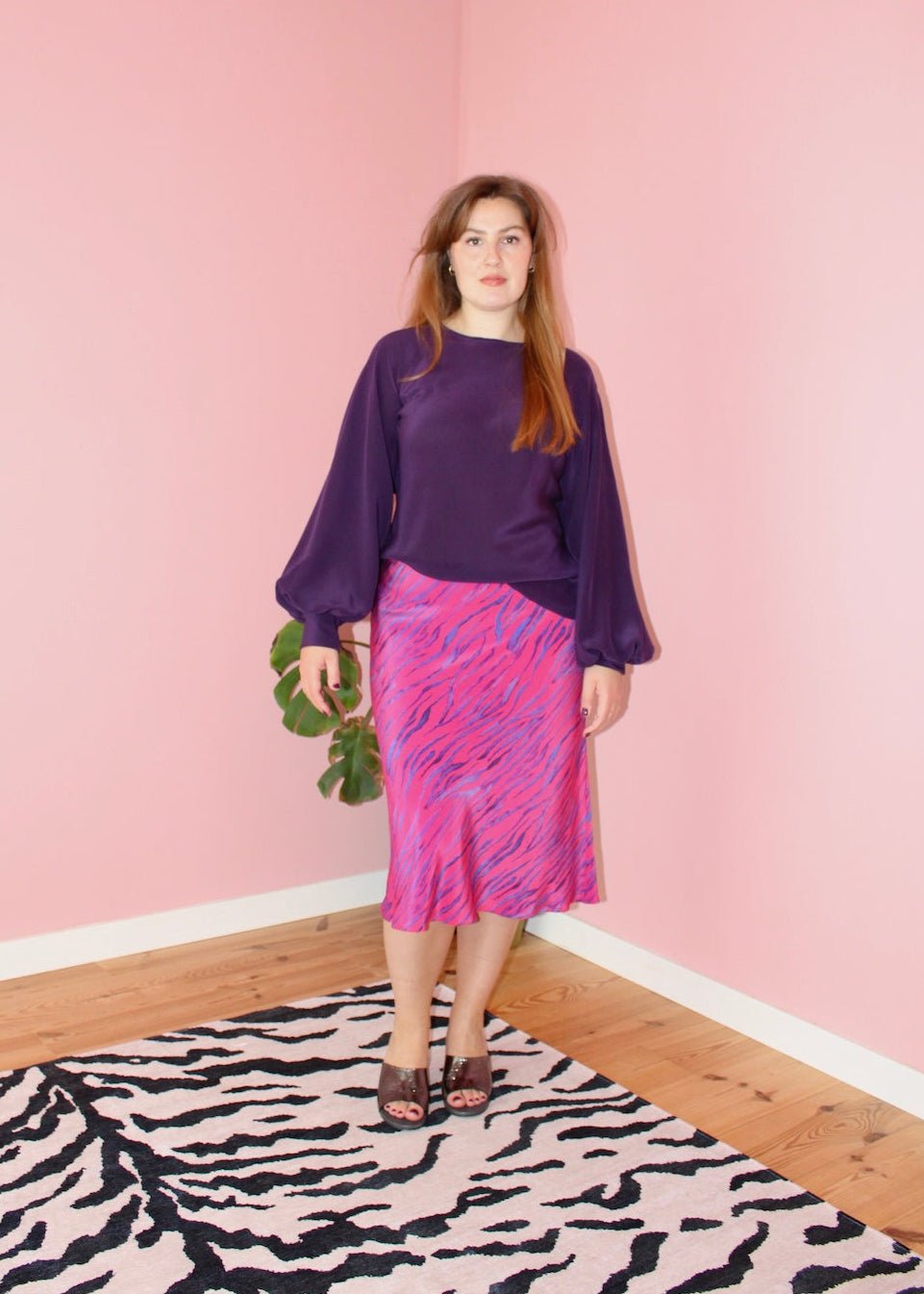 Bias skirt - Pink zebra silk - Luci's Lemons