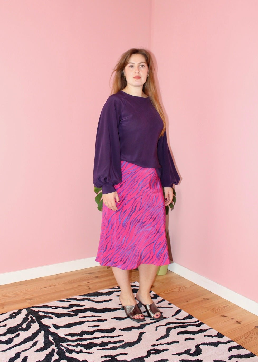Bias skirt - Pink zebra silk - Luci's Lemons