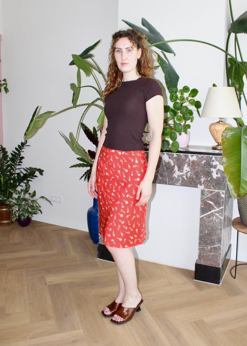 Bias skirt - Red gelato print silk - XS - Luci's Lemons