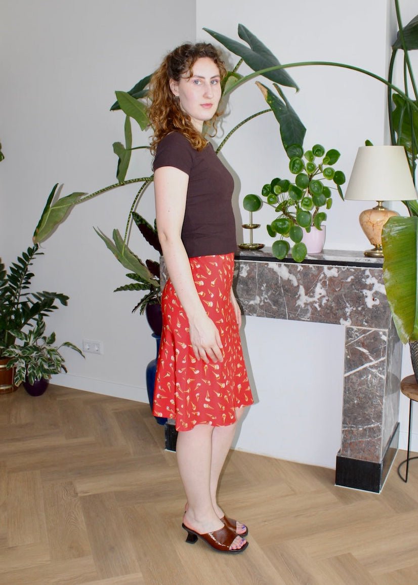 Bias skirt - Red gelato print silk - XS - Luci's Lemons