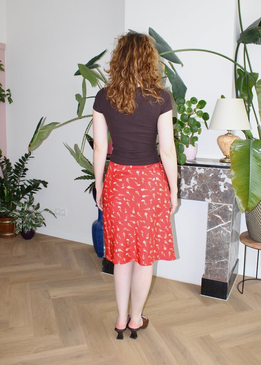 Bias skirt - Red gelato print silk - XS - Luci's Lemons