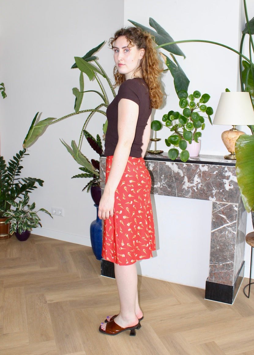 Bias skirt - Red gelato print silk - XS - Luci's Lemons