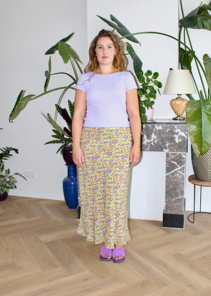 Bias skirt - Yellow and lilac floral - XXXL - Luci's Lemons