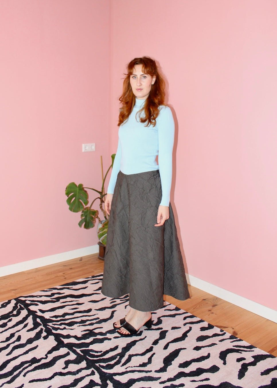 Briar midi skirt brown plaid crinkle wool - Luci's Lemons
